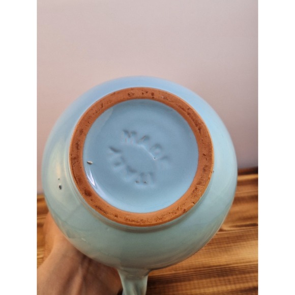 Farm House Jug/Pitcher 6" X 5" Ceramic Italian Turquoise Terracotta Rope Handle - Picture 6 of 10